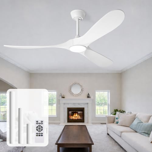 Image of heimo 72 Inch White Ceiling Fan with Light and Remote, Wood Outdoor Ceiling Fans with Lights Dimmable for Bedroom Living Room Patios Proch Office Rustic Extra Large High Cfm Exterior Fan