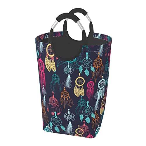 ドリームキャッチャー ランドリーバスケット ランドリーかご 洗濯ボックス 収納ボックス 収納バッグ 袋 おしゃれなインテリア雑貨 防水取っ手付き 折りたたみ 大容量 幅32×高さ58(cm)