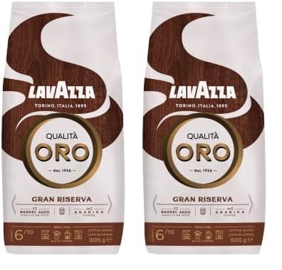 LAVAZZA - Café Grain Qualità Oro - Gran Riserva - Sélection Premium - 100% Arabica - 5% De Grains Vieillis En Fûts - Intensité 6 - Café Espresso Ou Filtre - 1 kg (Lot de 2)