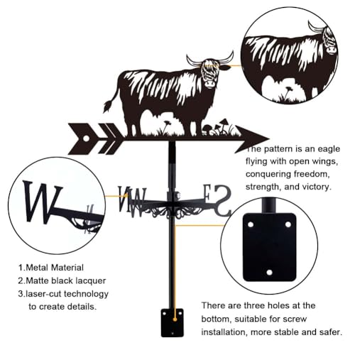 SUPERDANT Highway Cow Weather Vane Cute Cow Weathervanes Black Metal Wind Vanes Animal Weather Vanes Weathervane Garden Ornament for Farmhouse Garden Outdoor Yard Roof Shed - Image 3