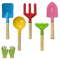 Jerhyun 5 Stück Gartenwerkzeug für Kinder Set, Mini Gartenschaufeln mit Spaten, Gabel, Kelle, Rechen, Schaufel und EIN Paar Handschuhe, Geeignet Gartenarbeit Strand (Grün)