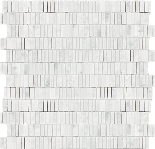 Daltile Marble Natural Stone Random Linear Mosaic in Carrara White