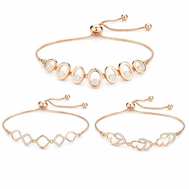 Image of Nilu's Collection Rose Gold Plated American Diamond Crystal Contemporary Bracelet Jewellery with Adjustable Pull-Chain Bracelet for Women & Girls