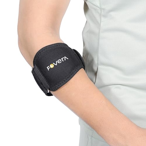 Image of FOVERA Tennis Elbow Support Brace, Adjustable Elbow Support Strap with Gel Padding for Pain Relief, Weightlifting & Sports for Men & Women, Universal Size, Black
