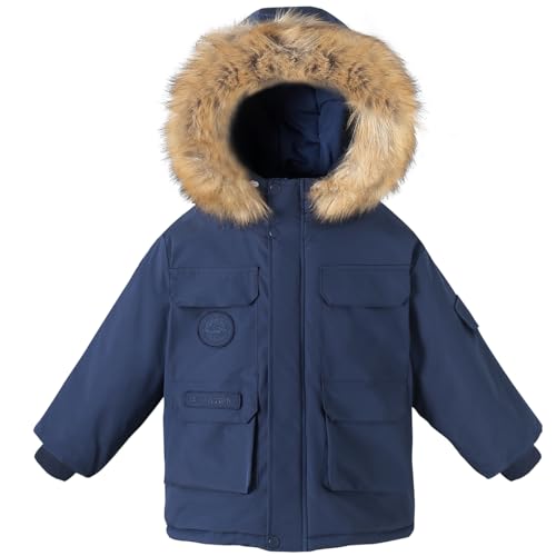 Boys Winter Coat Fleece Puffer Jacket with Hood Girl Outwear Unisex Snow Clothes
