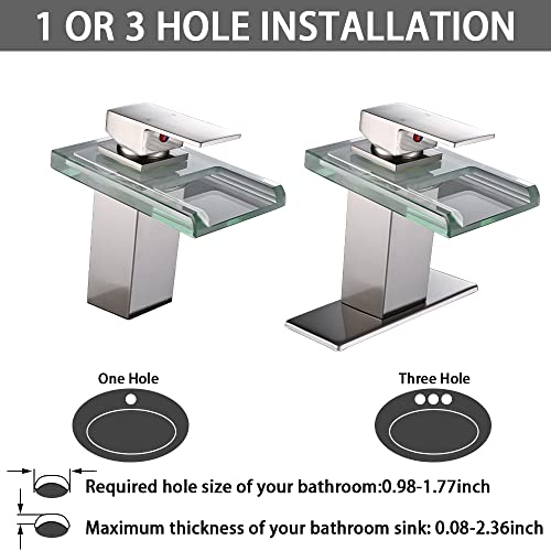 Image of AVSIILE LED Bathroom Sink Faucet, Brushed Nickel Waterfall Open Glass Spout