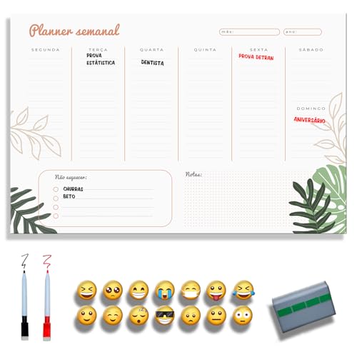 Quadro Lousa Planejador Mensal/Planejamento Semanal/Planner/Planner Parede Metal - Quadro Branco 2 canetas e 12 imãs (BRANCO, 30x40)