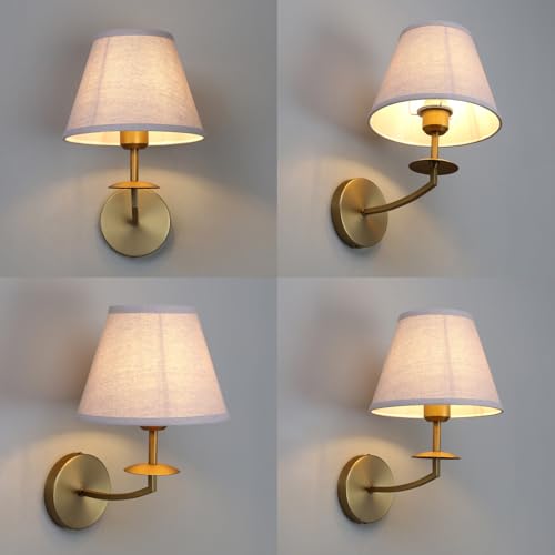 Image of Phansthy Hardwired Wall Sconce Light Set of 2, Linen Fabric Shade Indoor Wall Lamps, Wall Decor Lightings Set of Two for Living Room, Bedroom, Hallway, Vanity Mirror (Antique Gold 2 Pack)