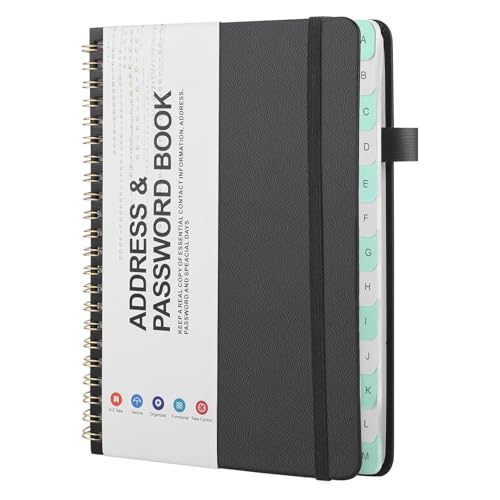 128 Pages 100gsm Paper 5.7X4.7 Portable Password & Address Book for Secure Passwords and Contacts Efficient Management Black Spiral Notebook with Alphabetical Tabs Ideal for Office Home Travel
