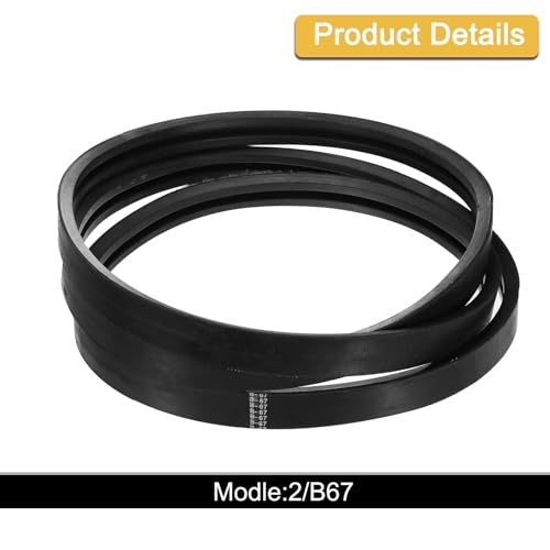 Image of uxcell 2 /B67 Classic Wrapped 2 Banded /2 Ribs V-Belt, 70 inch Outside Circumference Wrapped Industrial B Profile Rubber V-Belt for Industrial Machinery Equipment, Black