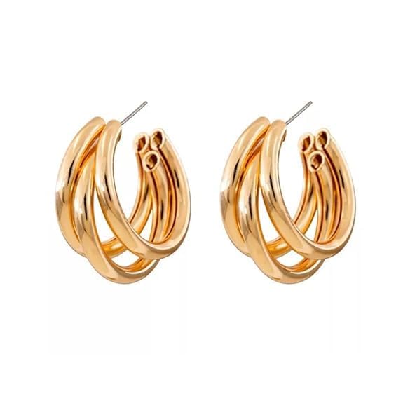 Fashion Korean Gold-Plated Triple Curved Hoop Trihoops Earrings For Girls And Women (B0D4QBK321) Amazon Price History, Amazon Price Tracker