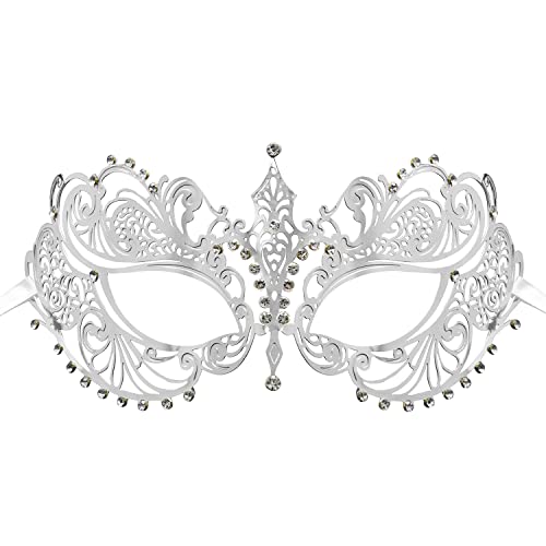 Coddsmz Laser Cut Metal Women's Masquerade Mask Venetian Party Mardi Gras Halloween Mask (Silver)