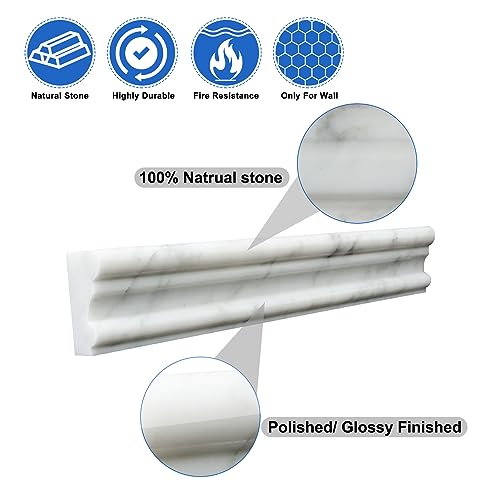 Retheno Carrara White 8 Pack of 2x12'' Marble Chair Rail Trim Molding Polished Ogee Edge Trim Tile for Bathroom