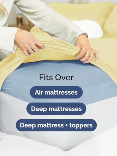 Image of Extra Deep Full Sheet Set - 6 Piece Breathable and Cooling Sheets - Hotel Luxury Bedding for Women, Men, Kids & Teens - Easy & Secure Fit - Soft, Wrinkle Free and Comfy - Extra Deep Pockets - Yellow