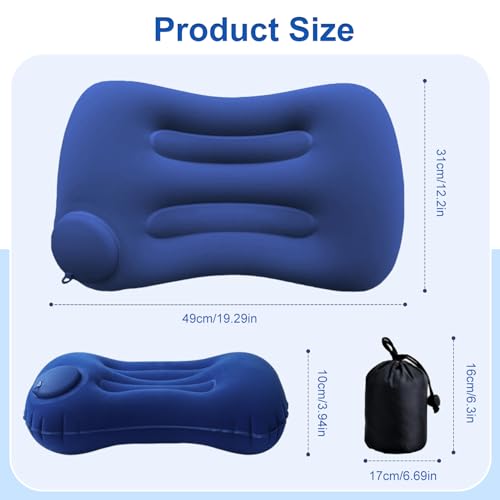 Image of TecoKart Inflatable Pillow for Travel - Soft & Ergonomic Air Pillow with Drawstring Pocket | Lightweight Travel Pillow for Sleeping | Great for Camping, Backpacking & Commuting