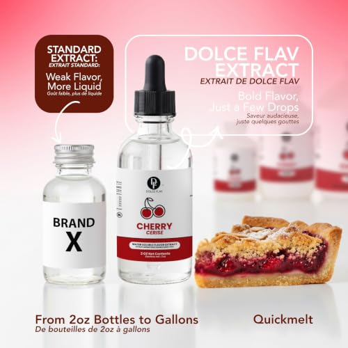 Image of Dolce Flav Natural Cherry Extract - 2 oz Water-Soluble Pure Cherry Flavoring Drops for Baking, Drinks & Desserts | Highly Concentrated | Sugar Free | Allergen Free | Made in USA