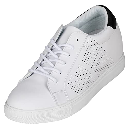 CALTO Men's Invisible Height Increasing Elevator Shoes - White Leather Lightweight Lace-up Casual Fashion Sneakers - 2.6 Inches Taller - H0833 - Size 8 D(M) US