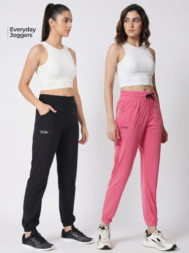 Image of Fflirtygo Cotton Solid Joggers /Track Pant /Solid Pajama /Leggings �100% Export Quality Soft Cotton Night Wear /Pocket Pyjama for Women Combo Pack of 2Pcs, Blue and Grey