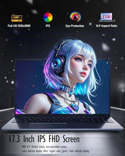 Image of 17.3 Inch Backlit Keyboard Laptop, AMD 3500U (Up to 3.7GHz), DDR4 8GB SSD 512GB, Type-C, RJ45, Bluetoothi 5.0, Dual WiFi, USB 3.0, Webcam, HDMI, Ultral Light Laptop for Students and Business