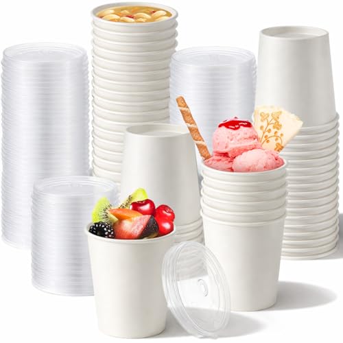 Image of Sabary 50 Pack 32oz Paper Soup Containers with Lids, Disposable to Go Soup Bowls, Ice Cream Cups, Take out Food Storage Containers, Microwavable and Freezer Safe for Ice Cream, Noodles, Snack, Yogurt