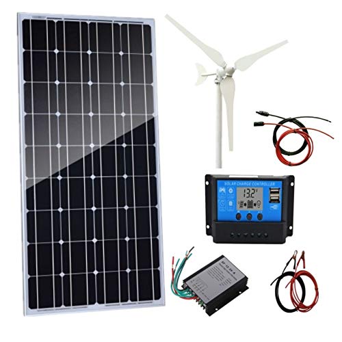 AUECOOR 200W Wind & Zonne-kit/hybride systeem kit: 100W Wind Turbine Generator & 100W Monocrystalline zonnepaneel +Wind Turbine Controller+Solar Charge Controller+Accessoires