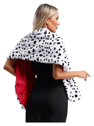 Women Dalmatian Scarf Faux Dalmation Stole Black White Coat Fancy Dress Costume Accessories4