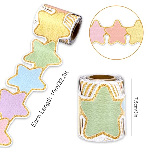 Image of Whaline 32.8ft Star Bulletin Board Border Pastel Color Star Die-Cut Rolled Border Trim with Gold Edge for Back to School Classroom Chalkboard Wall Decoration