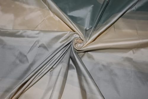 Tissu taffetas 100 % soie de luxe menthe argentée et crème pour haute couture