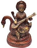 Crafting with Love a Beautiful Brass Saravati ji Playing Veena Enhance The Beauty of Your Home , Size : 8.9 cm x 7.6 cm x 12.7 cm , Weight : 1.100 kg