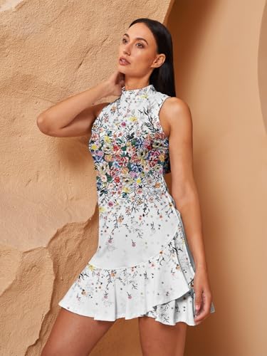 Women's Tennis Dresses Summer Sleeveless Plaid Athletic Dress for Women Standing Collar Ruffled Hem Midi Dresses2