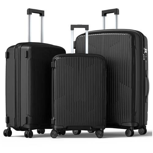 Nazhura Luggage Set, 3-Piece Hardside Suitcase Set, 20-inch Carry On, 24-inch, 28-inch Luggage (Dark...
