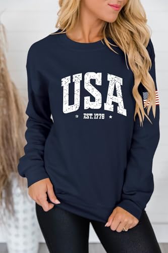 Image of Dressmine Womens USA Shirt Casual Long Sleeve Graphic Tees Knit Crew Neck Sweatshirts Loose Pullover