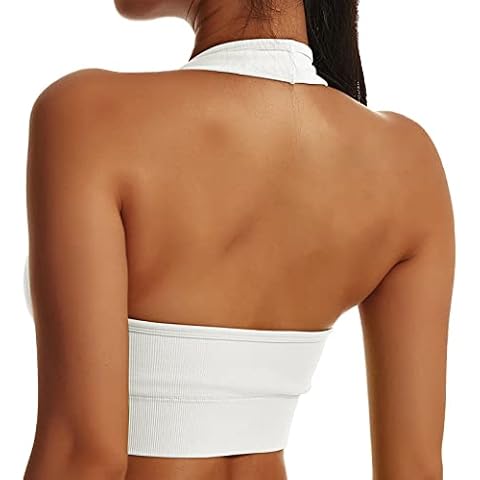Sfit Sport BH Damen Neckholder Gepolstert Rückenfrei BH Ohne Bügel Push up Backless Sport Bra Nahtloser Longline Bustier Crop Top Cover