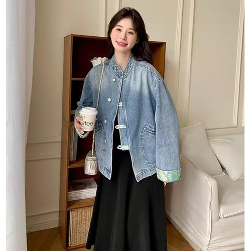 NCDUANSAN New Chinese button women's denim jacket, niche spliced long sleeved top, casual and fashionable design hip-hop3