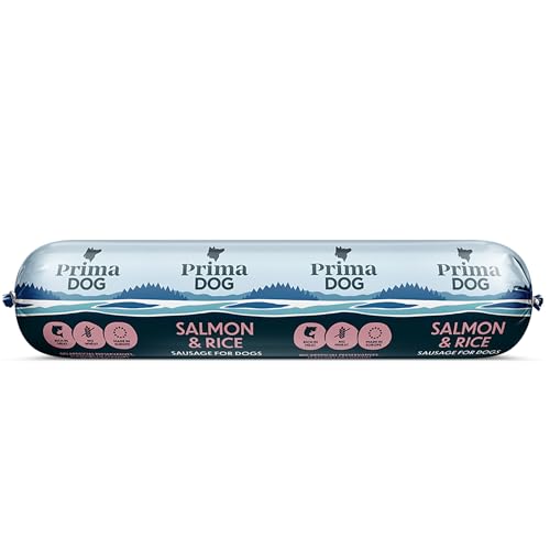 PrimaDog Salchicha para Perros, Sabor salmón y arroz, sin Trigo, 800 g