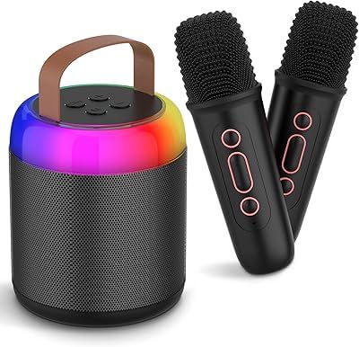 Image of VELOMAX Karaoke Mic with Speaker for Kids, 360 Surround Sound with Ambiance Light, Wireless Mic with 5 Sound Effects, Mike for Singing with Mini Speaker, Birthday Gifts Toys (2 Microphones)