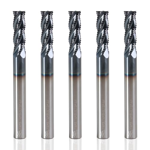 Image of 1 /4 inch Carbide Roughing End Mil, 4 Flute Micro Grain Carbide Mill Bits, for Alloy Steels /Hardened Steels Micro Grain Carbide End Mill, 5 Pieces