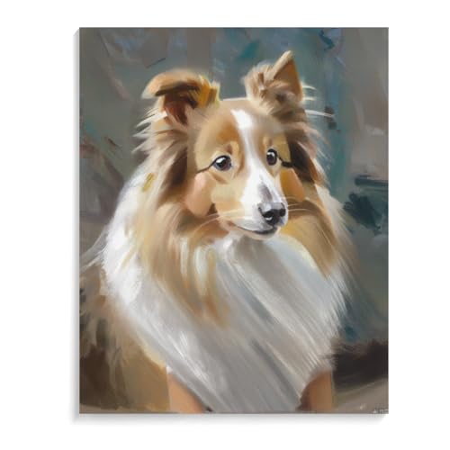 Paint by Numbers for Adults Beginners Shetland Sheep Dog Gift Birthday Anniversary or Any Festival. DIY Acrylic Painting Kit for Room Decor Canvas 16x20inch(40x50cm) Frameless