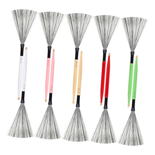 SUPVOX 5 Pairs Drum Brushes High Carbon Steel Wire Drum Brush Set Dual End for Practice