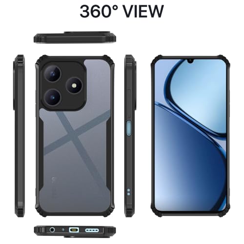 Image of Pikkme Back Cover | Crystal Clear Transparent Back | Ultra Hyrbid | Full Camera Protection | Raised Edge | Bumper Back Case for Realme C61 / Realme Narzo N61 4G (Black)