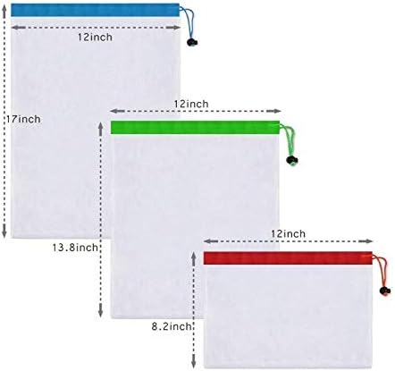Mesh Reusable Produce Bags, 12 Pack, Small, Medium, Large Sizes, Natural BPA Free Nylon, Shop and Store Vegetables, Fruits, Fresh Foods, Tare Weight Scannable Tags, Easy To Carry & Store