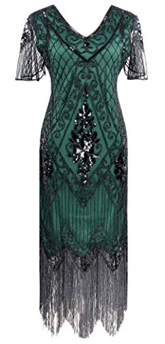 Image of Women 1920s Gatsby Vintage Sequin Flapper Fringe Party Plus Dress with 20s Accessories Set