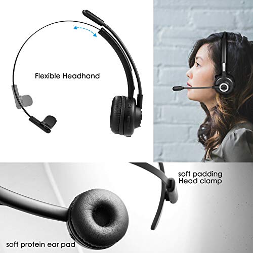 Friencity Trucker Bluetooth Headset For Cell Phones, Wireless Office Headset With Noise Cancelling Microphone, On Ear Headphones For Pc Skype Call Center, Charging Base,17H Talk Time, Mute Button #TOP2