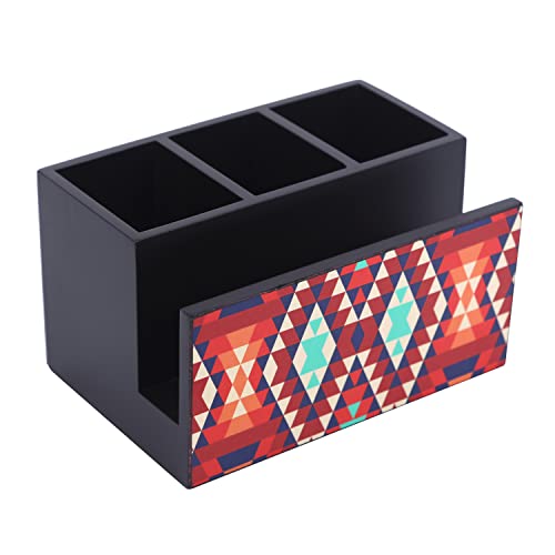 Image of Wooden Cutlery Holder I Countertop Organizer-Spoon Fork Knife Napkin Tissue Paper I Desk Supplies Pencil Pen Stationery Stand I Home&Kitchen I Size 7 inchX5 inchX4 inch (ikat),Multicolor