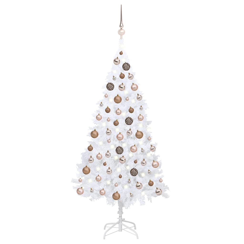 Arbre de Noël artificiel blanc 120 cm avec guirlande LED et boules