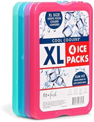Cool Coolers by Fit & Fresh 4 Pack XL Slim Ice Packs, Quick Freez...