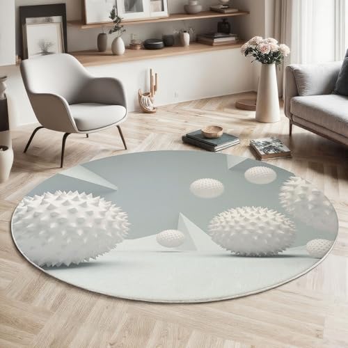Tapis rond géométrie sphère pointe imprimé blanc style moderne - 3