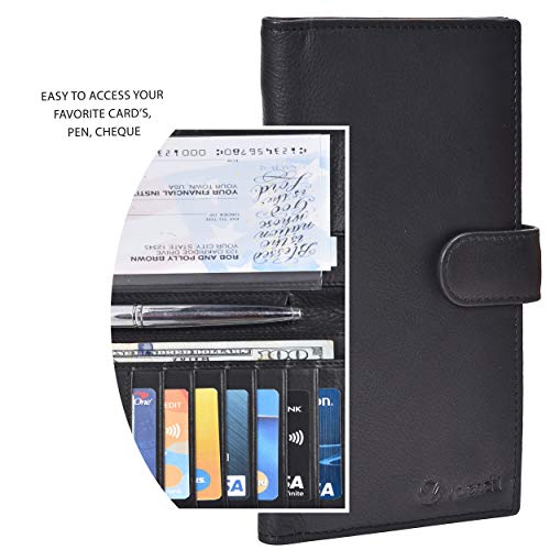 Valenchi-Leather Rfid Checkbook Cover For Men And Women-Duplicate Checks Rfid Card Standard Register With Pen Inserts (Black Nappa) #TOP5