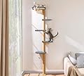 Cat Wall Shelves for Kittens, 83” Floor to Ceiling Cat Tree with Grey Plush Pads, Adjustable Wild Simulation Climbing Tree, Wall-Mounted Cat Tower with Scratching Post for Play, Climb & Scratching