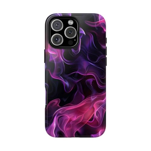 Coque rigide brillante flammes violettes pour iPhone 16 Pro Max : l'accessoire de vos soirées